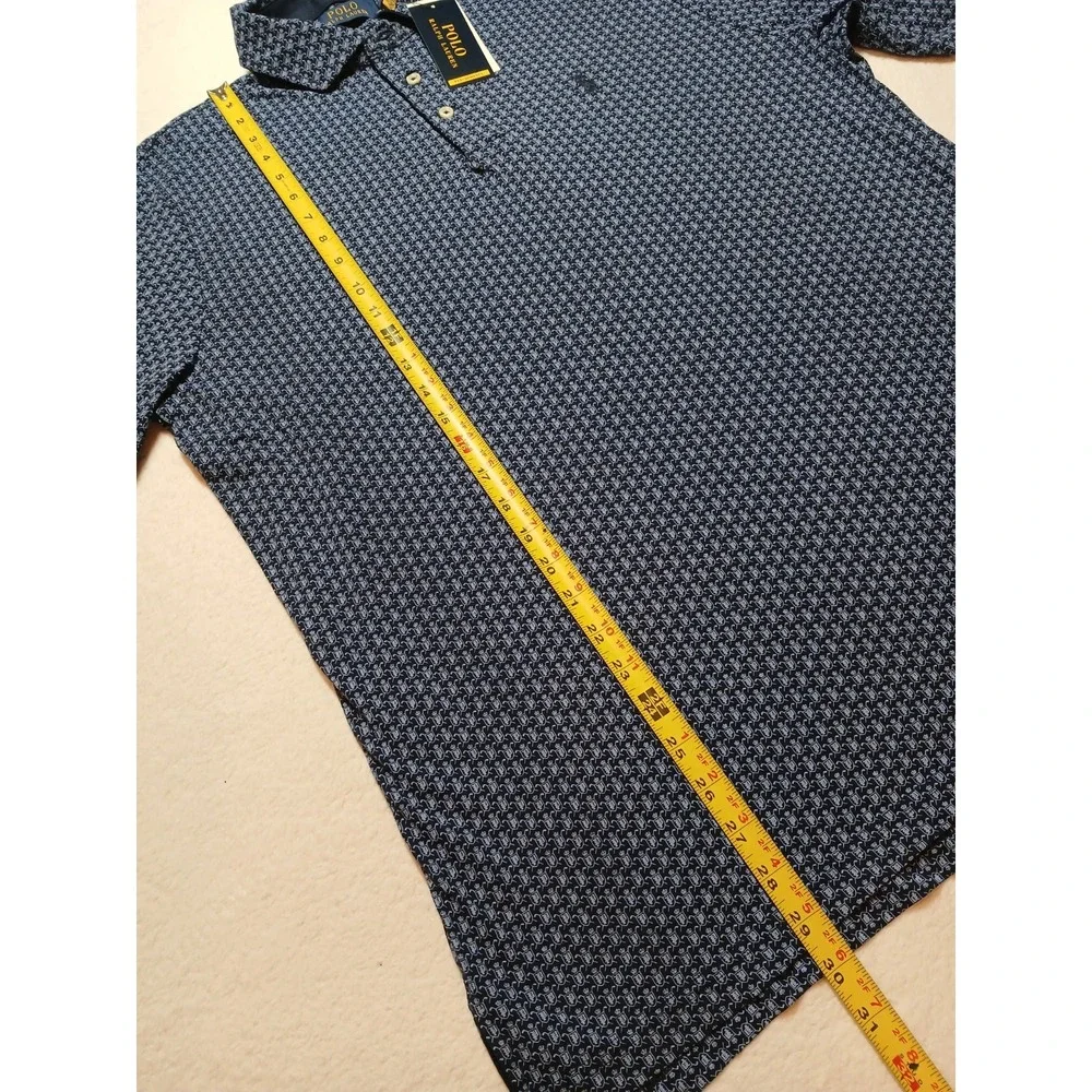 NWT Polo Ralph Lauren Mens Large L Navy Blue Geometric Micro Print Polo Shirt